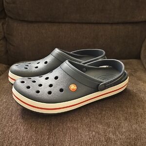 CROCS Navy Clogs with Red Stripe